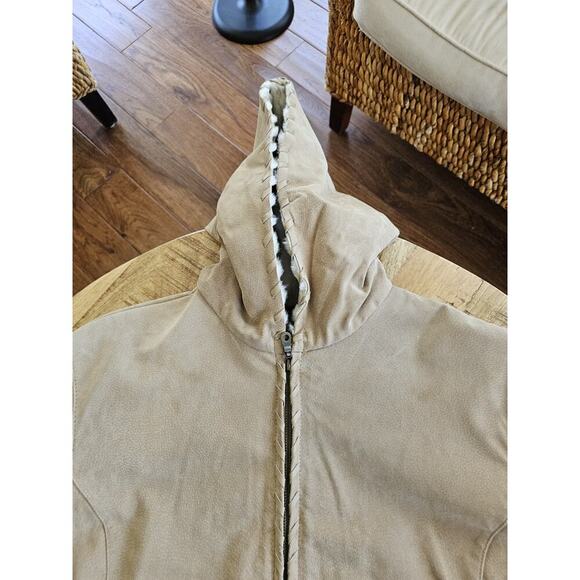 Wilsons Leather Jacket Coat Womens 2XL Brown Suede Faux Fur Trim Hooded - Picture 3 of 14